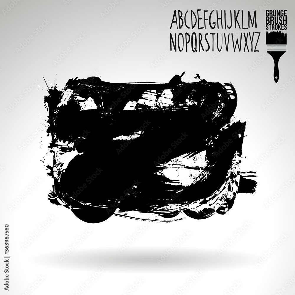Black brush stroke and texture. Grunge vector abstract hand - painted element. Underline and border design.
