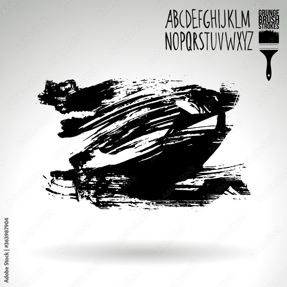 Black brush stroke and texture. Grunge vector abstract hand - painted element. Underline and border design.
