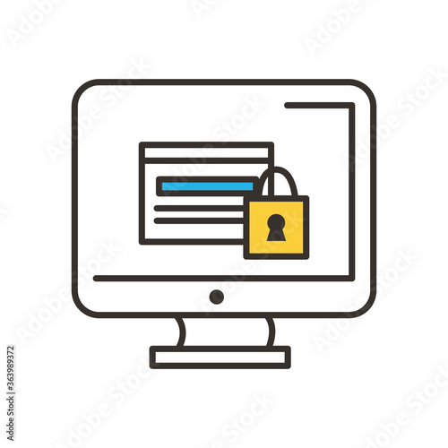 website with padlock on computer line and fill style icon vector design