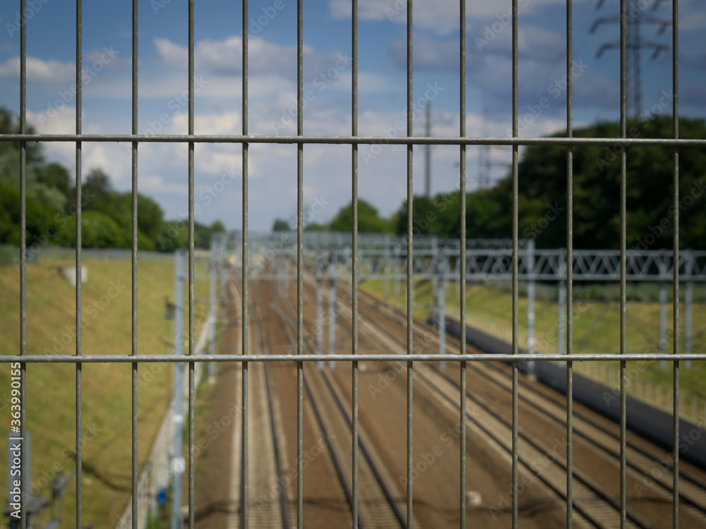 view of the railway track in Lodz, Poland view of the railway track in Lodz, Poland