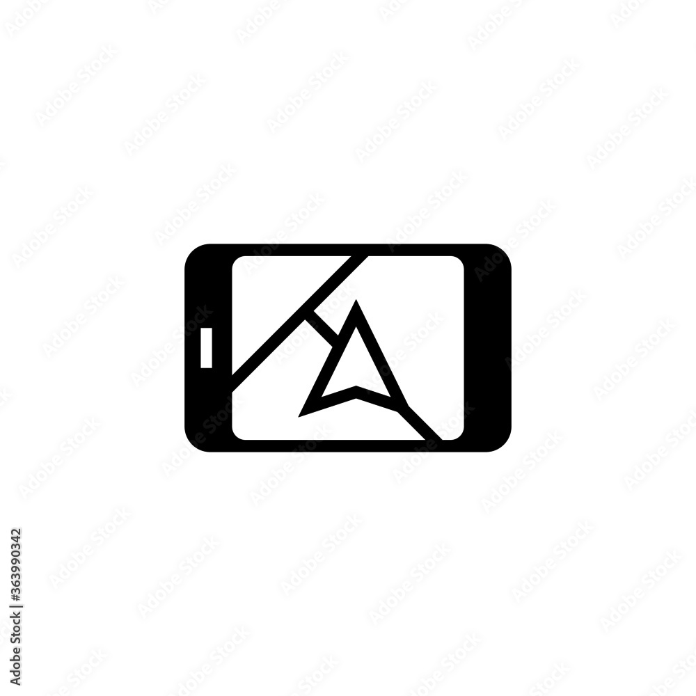 Navigation on phone icon in black flat glyph, filled style isolated on white background Navigation on phone icon in black flat glyph, filled style isolated on white background