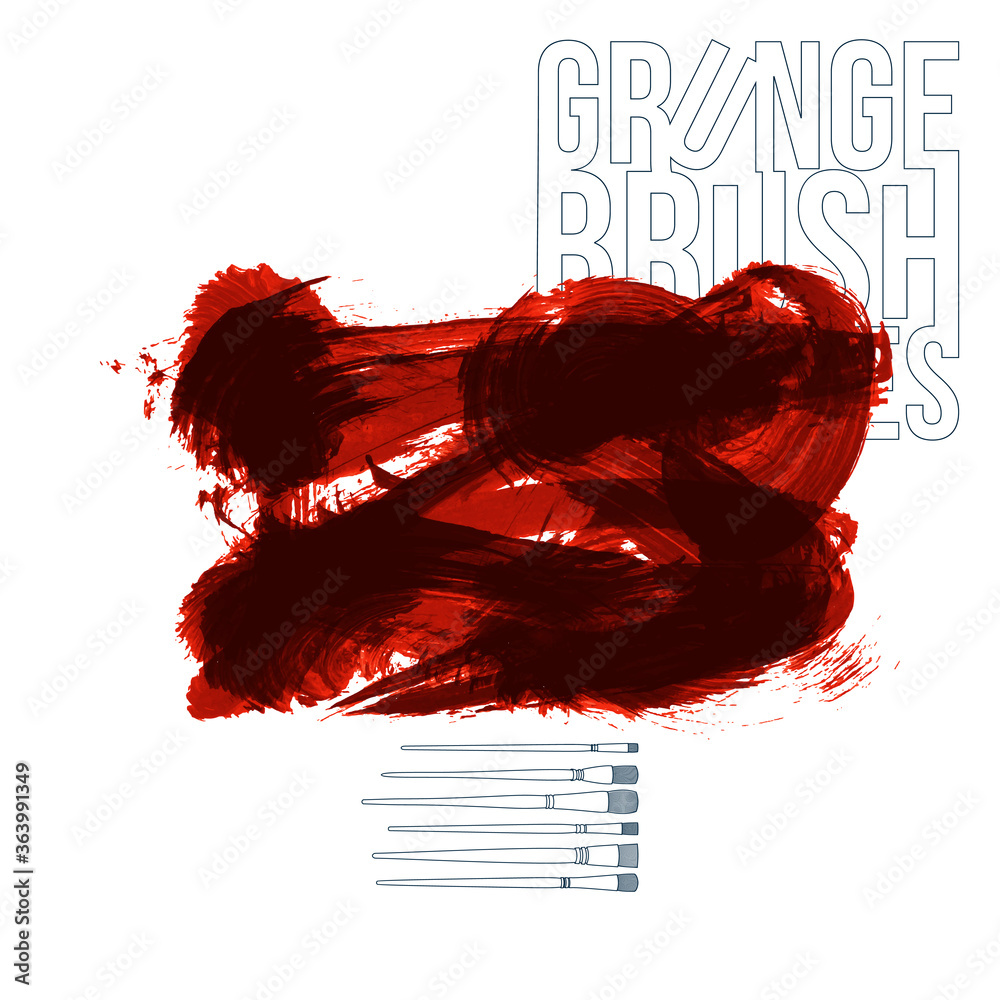 Red brush stroke and texture. Grunge vector abstract hand - painted element. Underline and border design.

