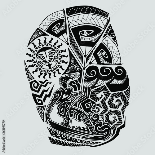 Kite Surfer Maori Shoulder Tattoo with Sun and Waves.