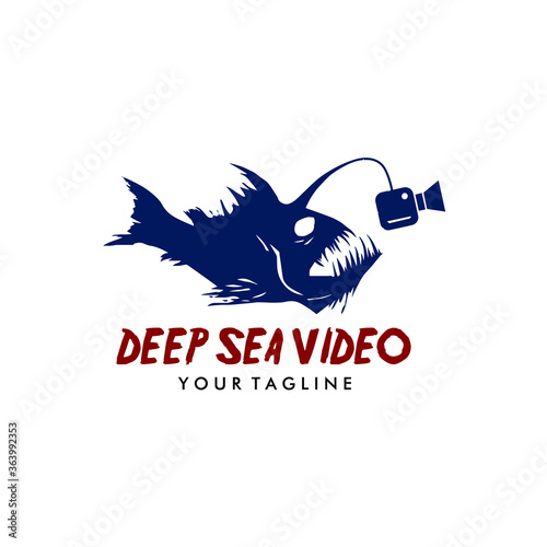 Anglerfish with video camera production house logo concept