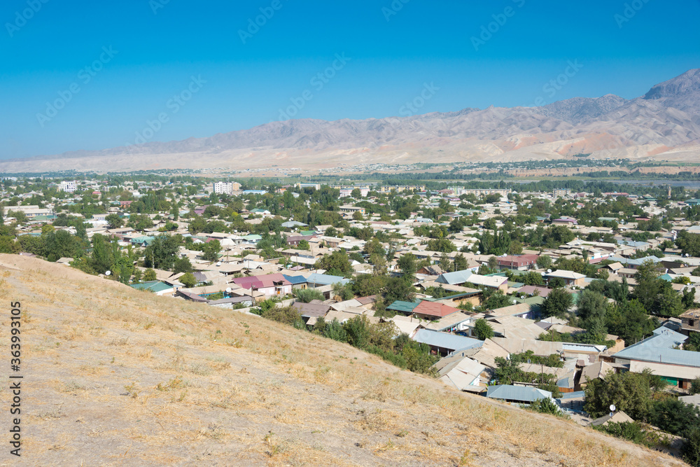 Panjakent City view from Remains of Ancient Panjakent in Panjakent, Tajikistan.