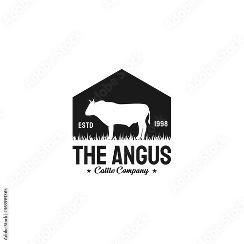Retro Vintage Cattle Angus Beef Emblem Label Livestock logo design vector