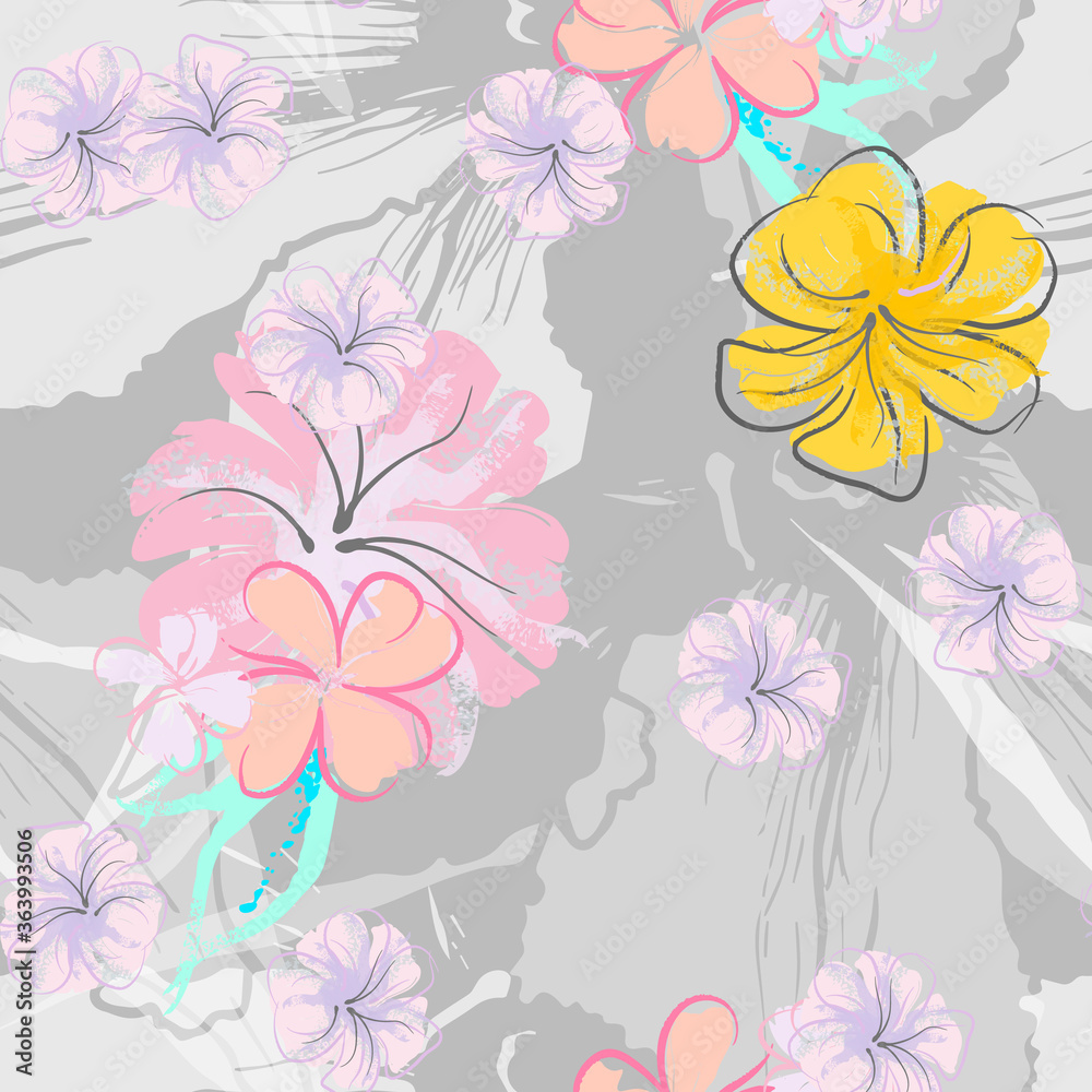 Pink Flowers Blooming Pattern. Pastel Watercolor. Pink Flowers Blooming Pattern. Pastel Watercolor.