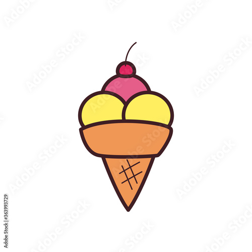 ice cream cone line and fill style icon vector design