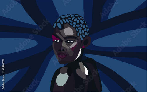 futuristic black woman looking back, digital painting, vector illustration