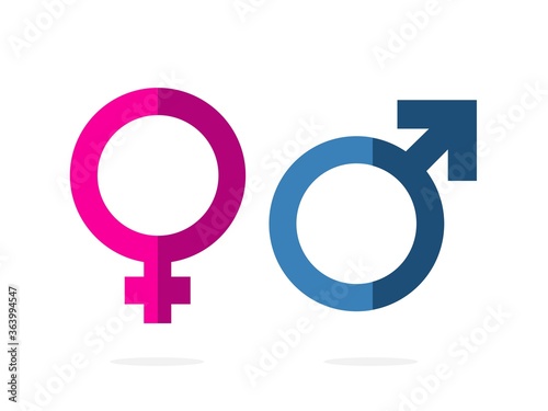 isolated gender, pink women and blue man symbols, icons flat, infographic, paperwork, vector design