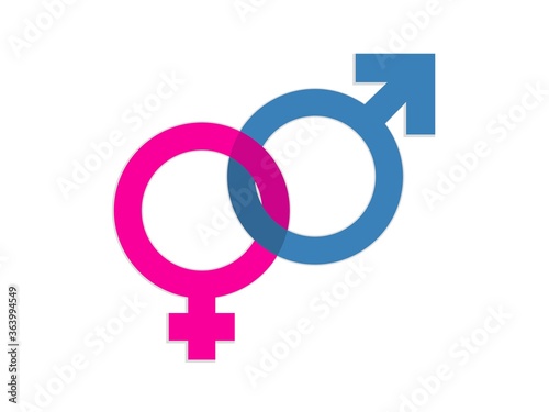 isolated gender, pink women and blue man symbols, icons flat vector design