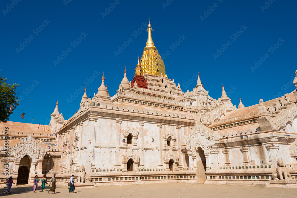 Ananda Temple at Bagan Archaeological Area and Monuments. a famous Buddhist ruins in Bagan, Mandalay Region, Myanmar.