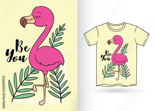 Cute flamingo hand drawn for t shirt