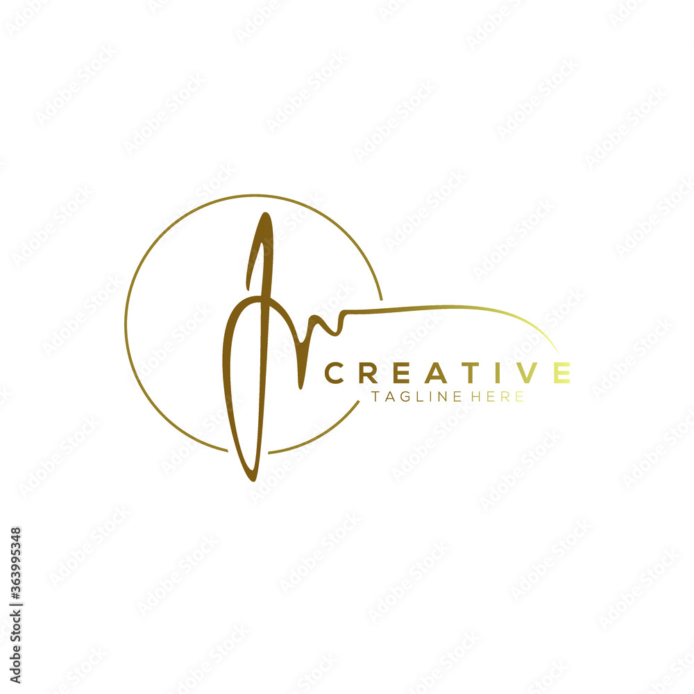 Stylish Gold Signature Letter J Logo Design With Circleline Background