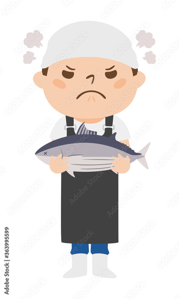カツオを持って怒ってる魚屋さんのイラスト Stock ベクター Adobe Stock