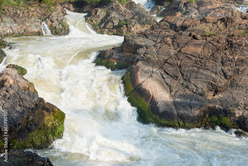 Li Phi Falls (Tat Somphamit) on Mekong River. a famous Landscape in the Mekong River, 4000 islands, Champasak Province, Laos. photo