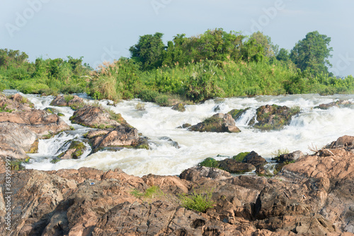 Li Phi Falls (Tat Somphamit) on Mekong River. a famous Landscape in the Mekong River, 4000 islands, Champasak Province, Laos. photo