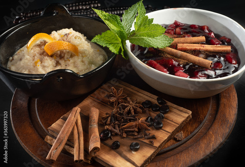 mazamorra morada y arroz con leche