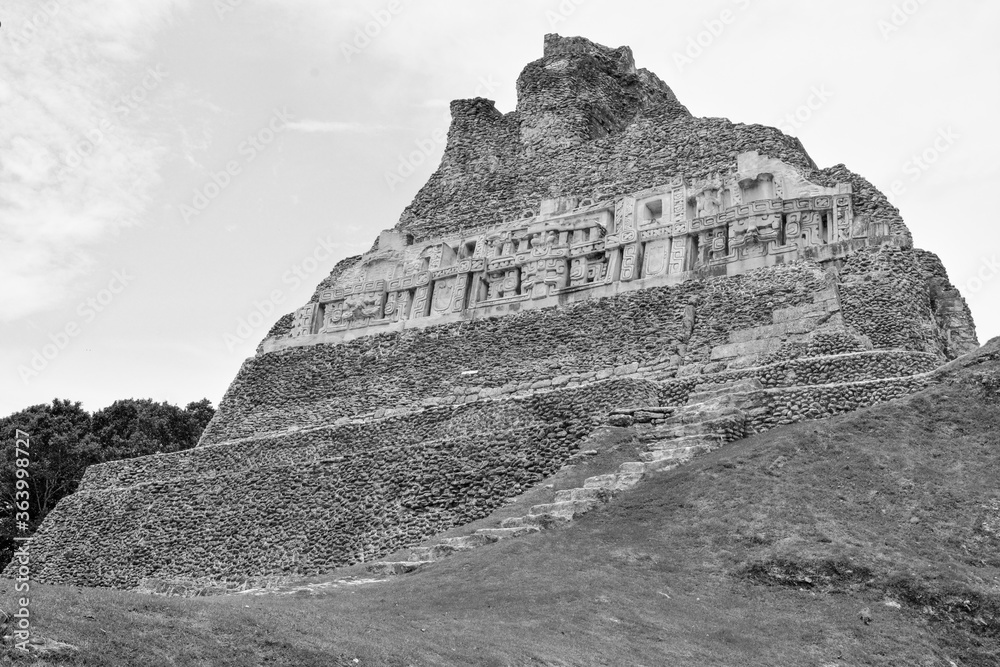 Black and White, Xunantunich Archaeological Reserve. Historic ancient city ruins in Belize