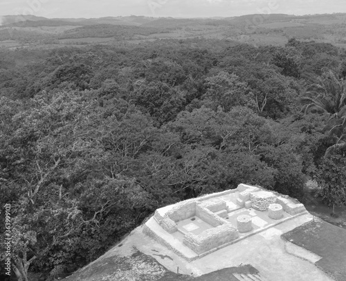 Black and White, Xunantunich Archaeological Reserve. Historic ancient city ruins in Belize photo