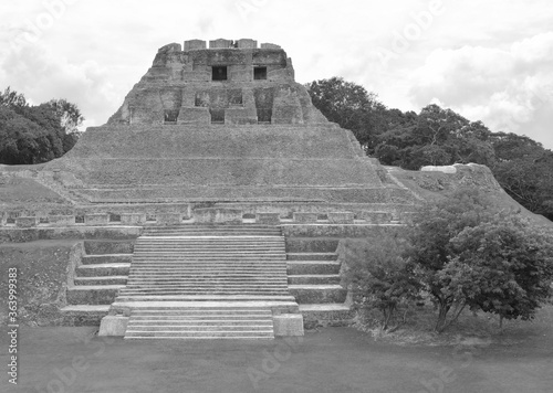 Black and White, Xunantunich Archaeological Reserve. Historic ancient city ruins in Belize photo