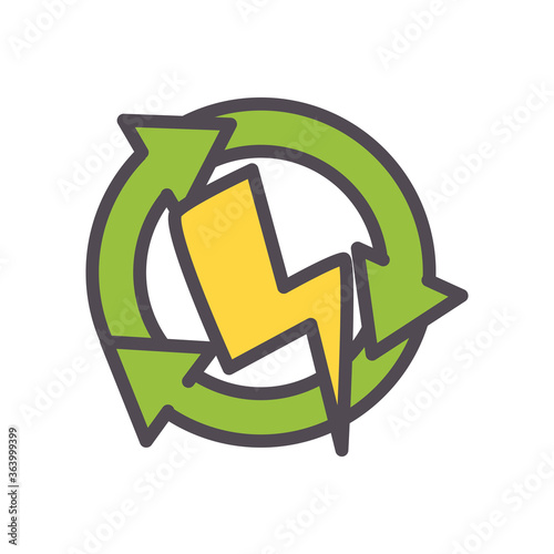 eco thunder with recycle arrows line and fill style icon vector design
