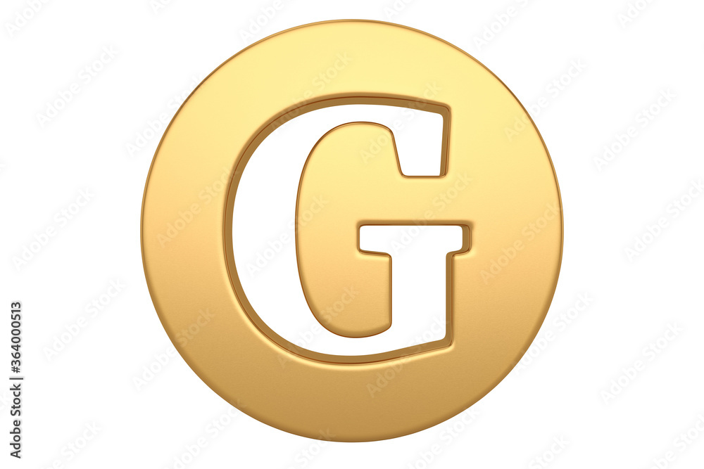 Gold round alphabet sign isolated on white background. 3D illustration. Gold round alphabet sign isolated on white background. 3D illustration.