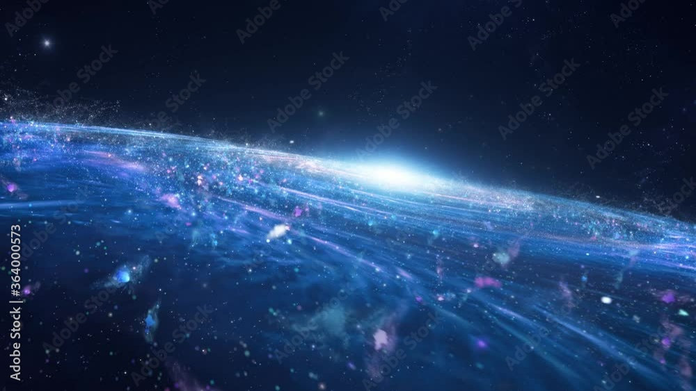 Fast traveling through the blue spiral galaxy in the universe, zooming galaxy animation
