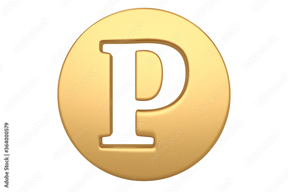 Gold round alphabet sign isolated on white background. 3D illustration. Gold round alphabet sign isolated on white background. 3D illustration.
