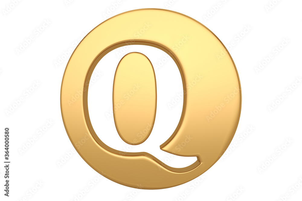 Gold round alphabet sign isolated on white background. 3D illustration. Gold round alphabet sign isolated on white background. 3D illustration.
