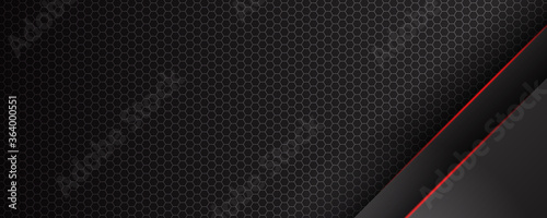 Abstract black red grey metallic carbon neutral overlap red light hexagon mesh design modern luxury futuristic technology background vector illustration.