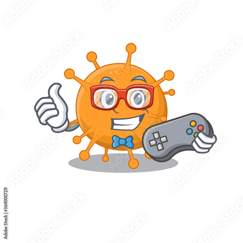 Mascot design style of anaplasma gamer playing with controller