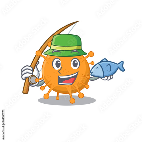 Cartoon design style of anaplasma goes to fishing