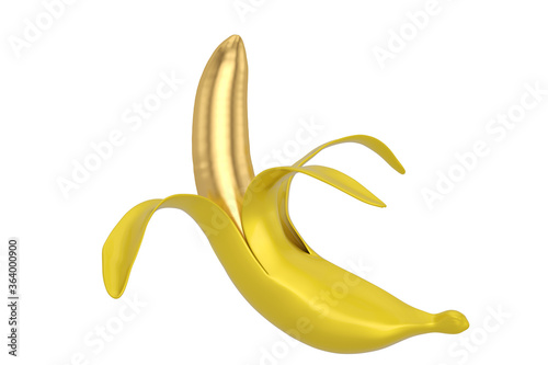 Gold banana isolated on white background. 3D illustration.