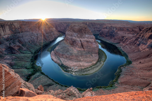 Sunset view of Horseshoe Bend and the Colorado River near Page, Arizona.