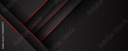Dark red black grunge stripes abstract banner design. Geometric tech vector background