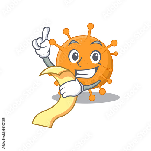 Anaplasma mascot character style with a menu on his hand