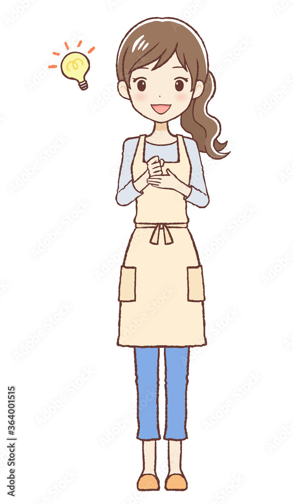 ひらめくエプロン女性 ひらめくエプロン女性