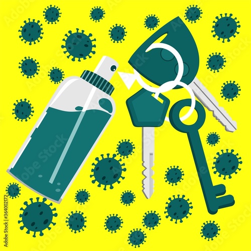 Key antiseptic spray. Prevent the spread of the coronavirus. Illustration vector