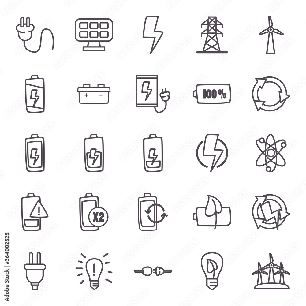 eco energy and power line style icon set vector design eco energy and power line style icon set vector design