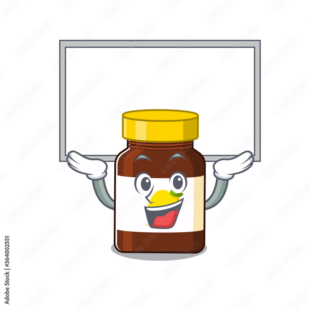 Caricature character of bottle vitamin c succeed lift up a board