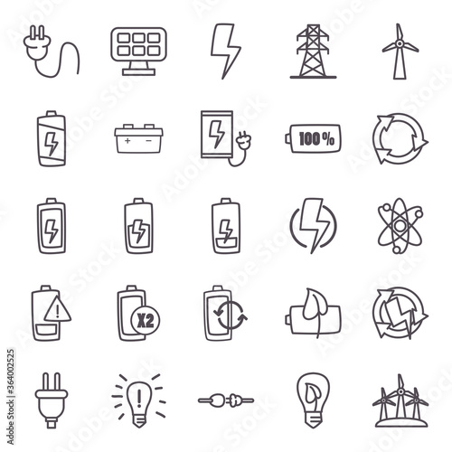 eco energy and power line style icon set vector design