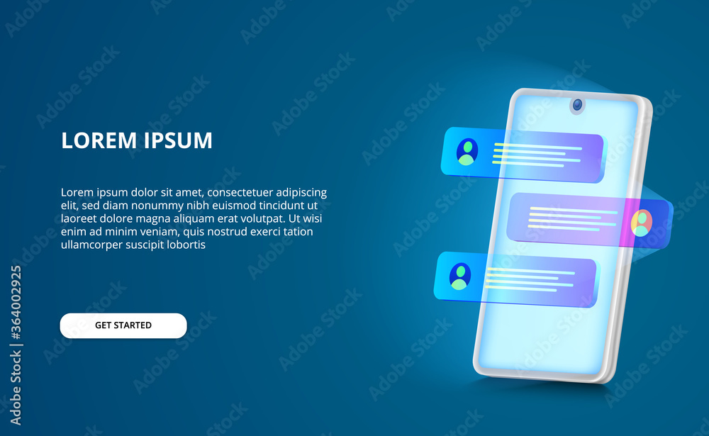 chat communication on glow screen 3D smartphone app concept with blue background. chat communication on glow screen 3D smartphone app concept with blue background.