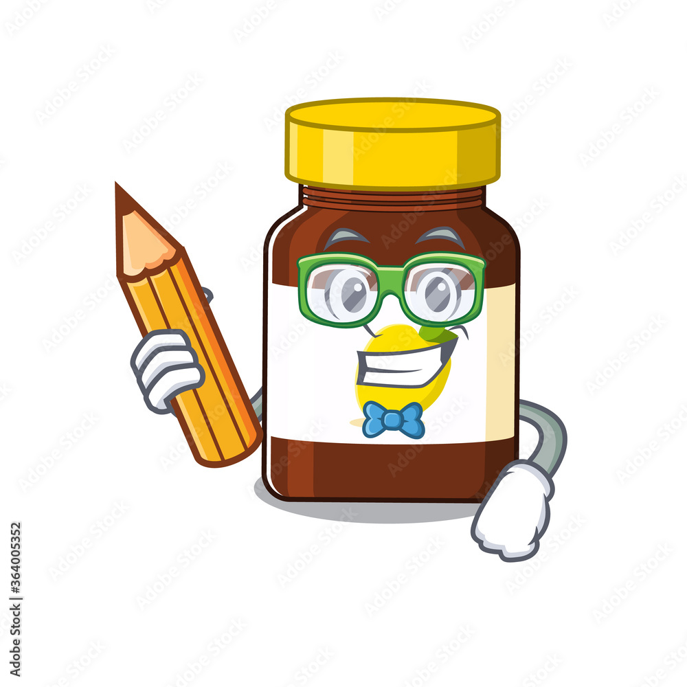 A clever student bottle vitamin c cartoon character study at home