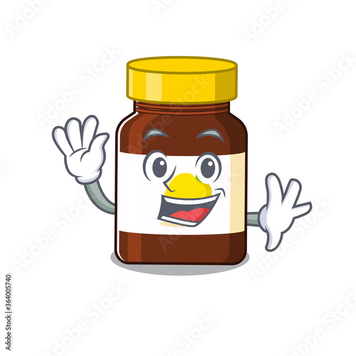A charming bottle vitamin c mascot design style smiling and waving hand