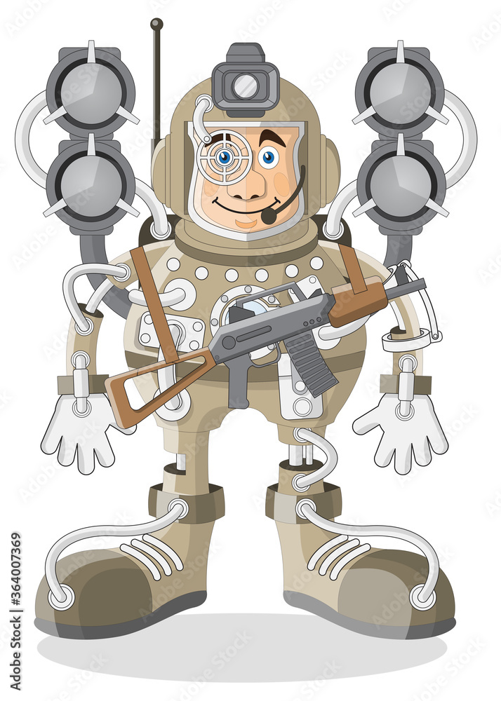 Naklejka premium Cyborg soldier. Isolated on white background. Vector illustration.