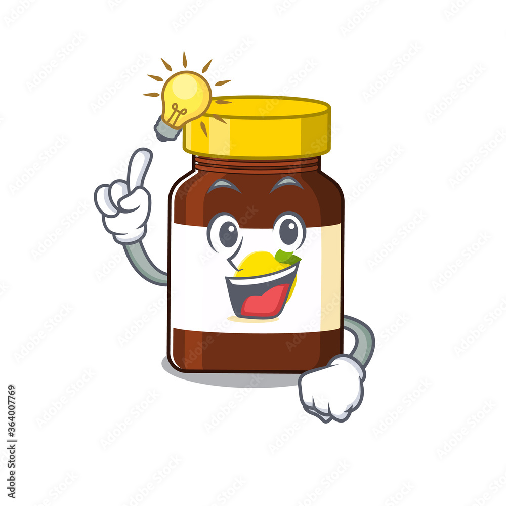 Mascot character of smart bottle vitamin c has an idea gesture