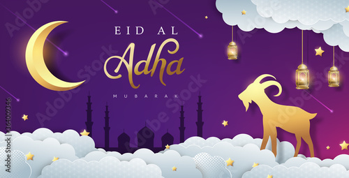 Eid Al Adha Mubarak the celebration of Muslim community festival calligraphy background design.