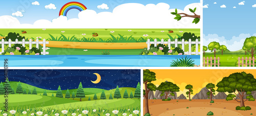 Four different scene of nature place in vertical and horizon scenes at daytime and night