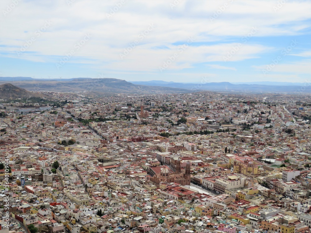 Areal shot of a Mexican city Zacatecas